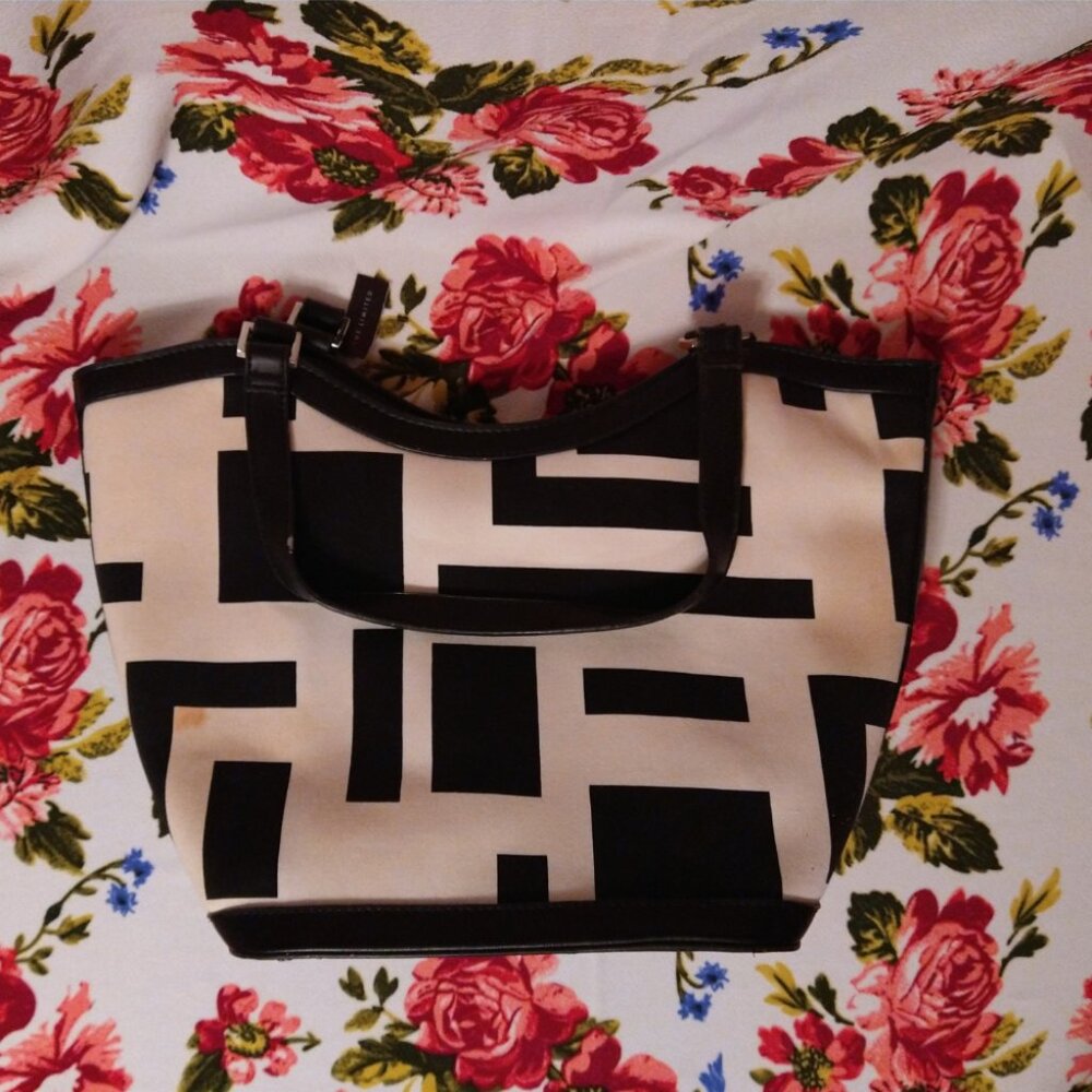 The Limited Large Geometric Black & Cream Tote Purse Handbag